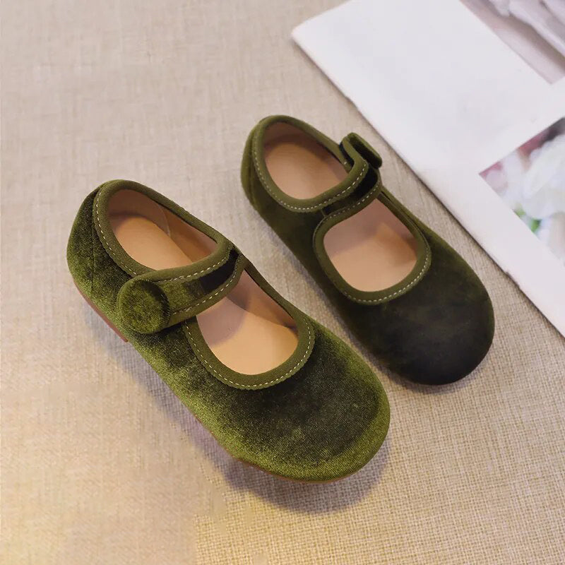 Green Velvet Mary Janes