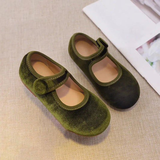 Green Velvet Mary Janes