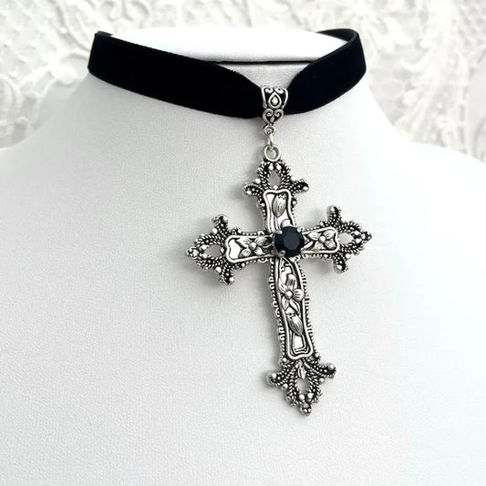 Large Cross Velvet Choker