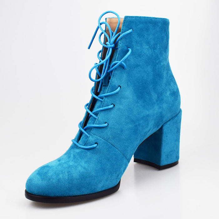 Velvet Lace Up Chunky Heel Shoes