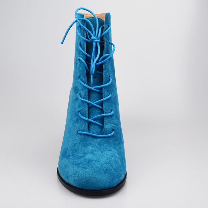 Velvet Lace Up Chunky Heel Shoes