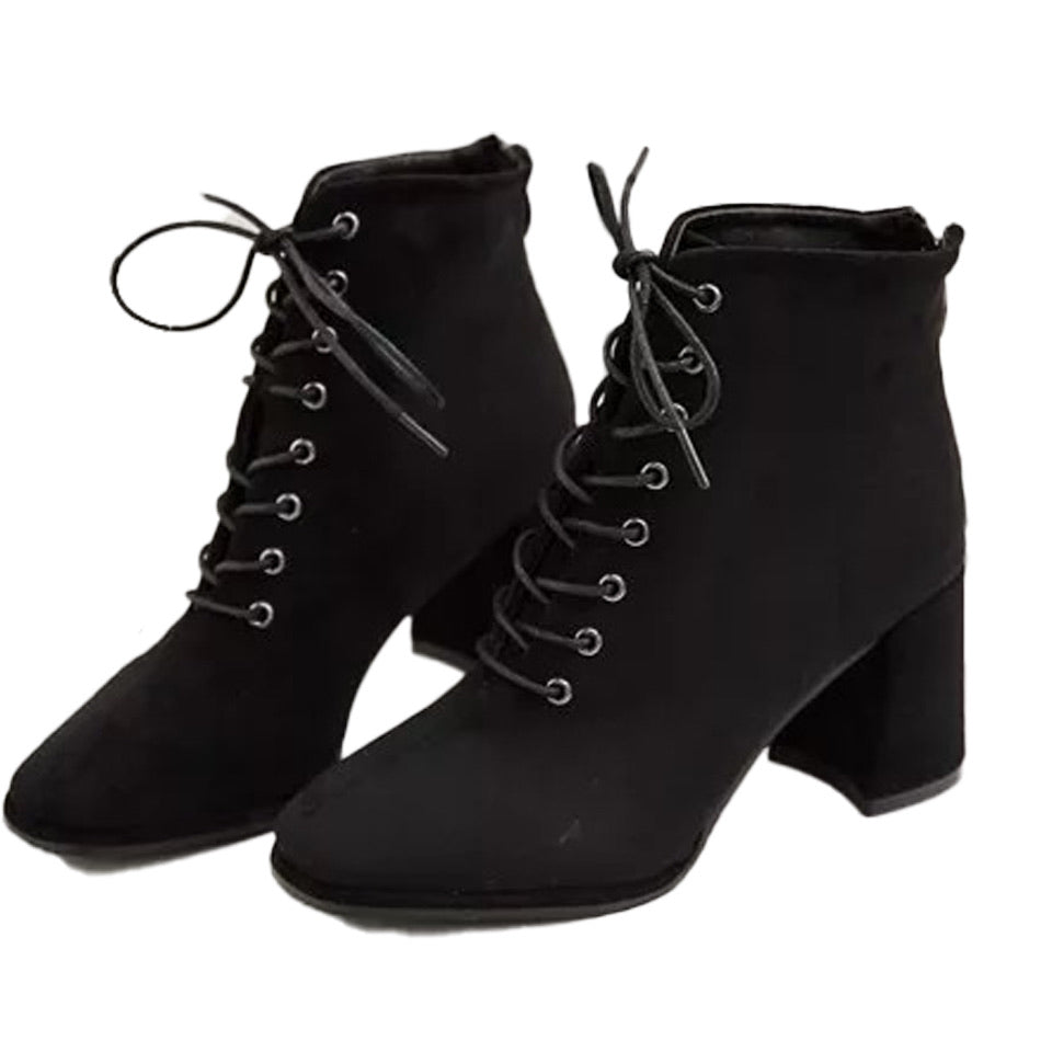 Velvet Chunky Heel Boots