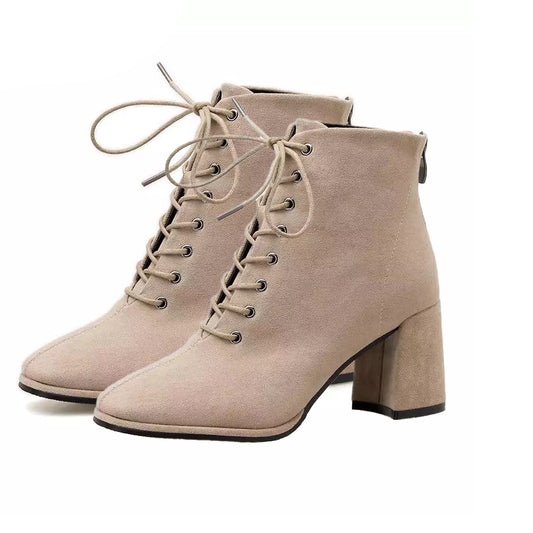 Velvet Chunky Heel Boots